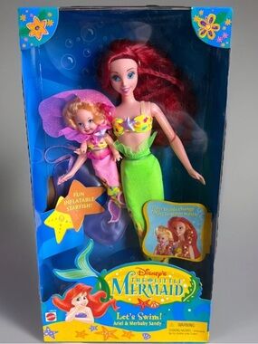 Vinatge Mattel 18929 Disney's Little Mermaid Let's Swim Ariel & Merbaby Sandy